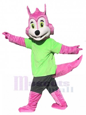 Rosa Eichhörnchen Maskottchen Kostüm im grünen Hemd Tier