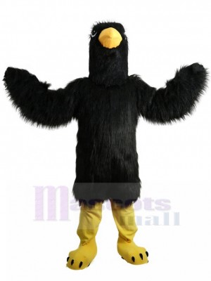 Nachdenklich Schwarzer Adler Maskottchen-Kostüm mit langem Fell Tier