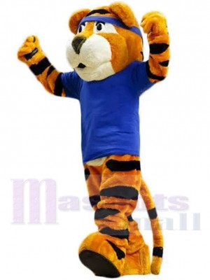 College Sport Tiger Maskottchen Kostüm Tier im königsblauen T-Shirt