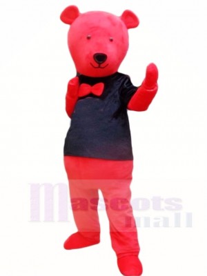 Roter Teddybär im schwarzen Hemd Maskottchen Kostüm Tier
