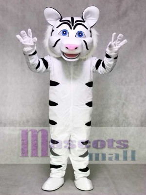 Weiß Tiger Maskottchen Kostüm mit schwarzen Streifen Tier