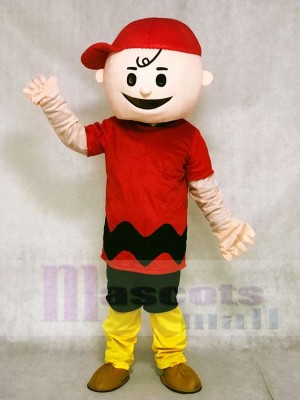 Roter T-Shirt Junge mit Red Hat Charlie Brown von Snoopy Hund Maskottchen Kostüme