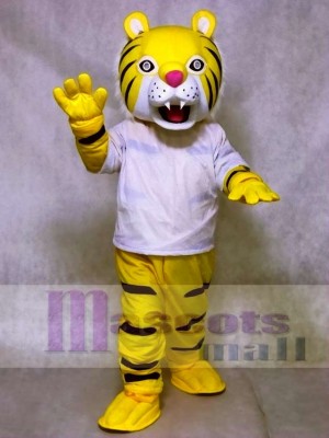 glücklich Tiger im weißen Hemd-Maskottchen-Kostümen Tier