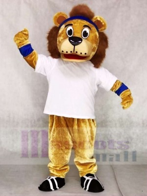 Lenny Der Löwe mit weißer Weste und blauem Stirnband Maskottchen Kostümen Tier