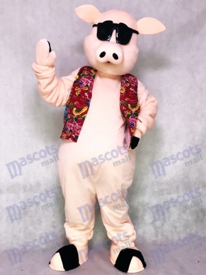 Pig Ferkel Schwein mit Hawaiian Vest & Sonnenbrille Maskottchen Kostüm