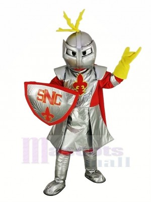 Silber Ritter mit rot Mantel Maskottchen Kostüm Menschen