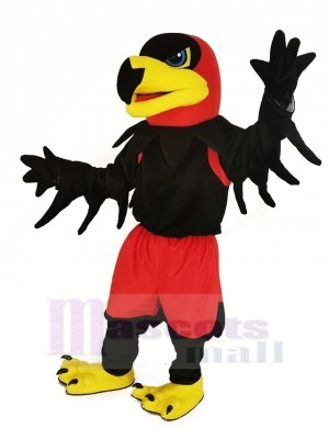 Schwarz Nacht Falke mit rot Hose Maskottchen Kostüm