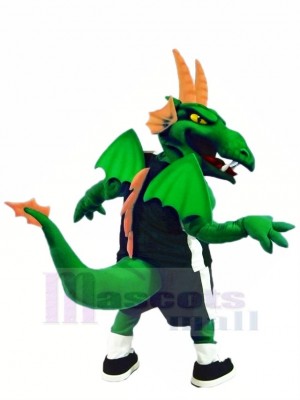 Grün und Orange Drachen mit Flügel Maskottchen Kostüm Karikatur
