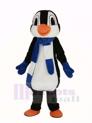 Penguin With Blue and White Scarf Mascot Costume