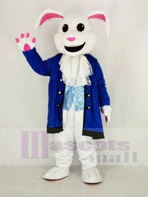 Ostern Weiß Hase mit Blau Mantel von Alice im Wunderland Maskottchen Kostüm Karikatur