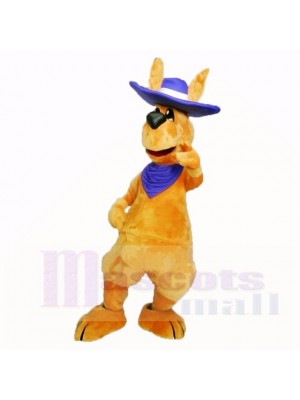 Freundlich Erwachsene Känguru mit Blau Hut Maskottchen Kostüme Erwachsene