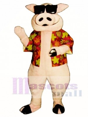 Schwein Ferkel Schwein mit Hawaiianer Hemd & Sonnenbrille Maskottchen Kostüm Tier