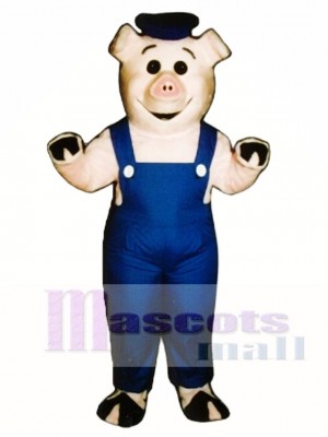 Niedlich Matrose Ferkel Schwein mit Overalls & Hut Maskottchen Kostüm