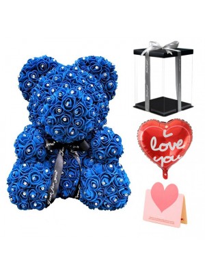 Diamant Königsblau Rose Teddybär Blumenbär Bestes Geschenk für Muttertag, Valentinstag, Jubiläum, Hochzeit und Geburtstag