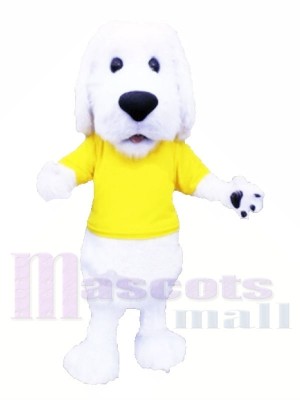Süß Weiß Hund mit Gelb T-Shirt Maskottchen Kostüme Tier