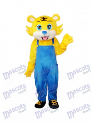 Gelber Tiger im blauen Gesamtmaskottchen Erwachsener Kostüm Tier