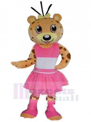 Rosa Kleid Leopard Maskottchen-Kostüm Für Erwachsene Maskottchen-Köpfe
