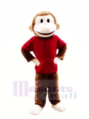 glücklich Affe mit rot T-Shirt Maskottchen Kostüme Billig
