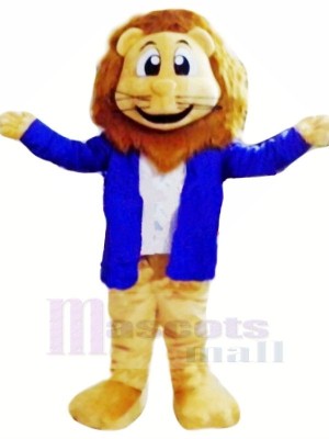 Löwe mit Blau Jacke Maskottchen Kostüme Karikatur