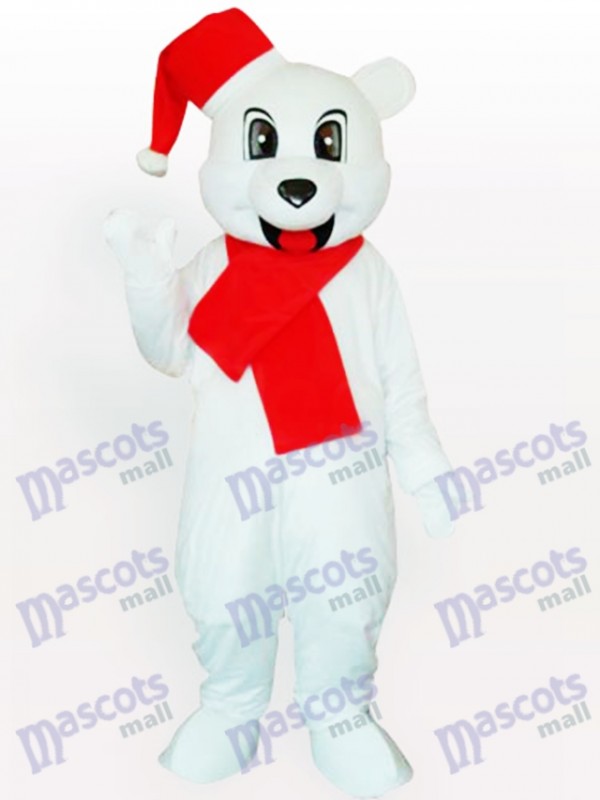 Weißer Bär mit Weihnachtsmütze Maskottchen Kostüm