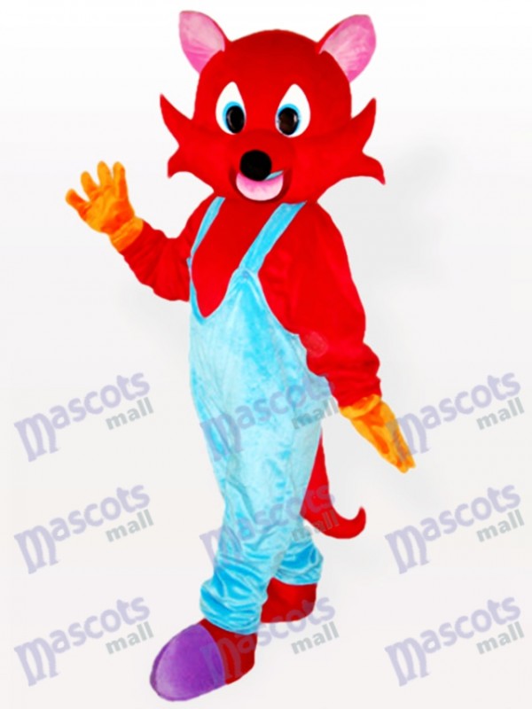 Roter Fuchs im blauen Latzhose Adult Maskottchen Kostüm