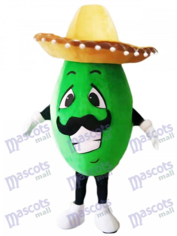 Mexikanisches Avocado Maskottchen Kostüm mit einem großen Hut