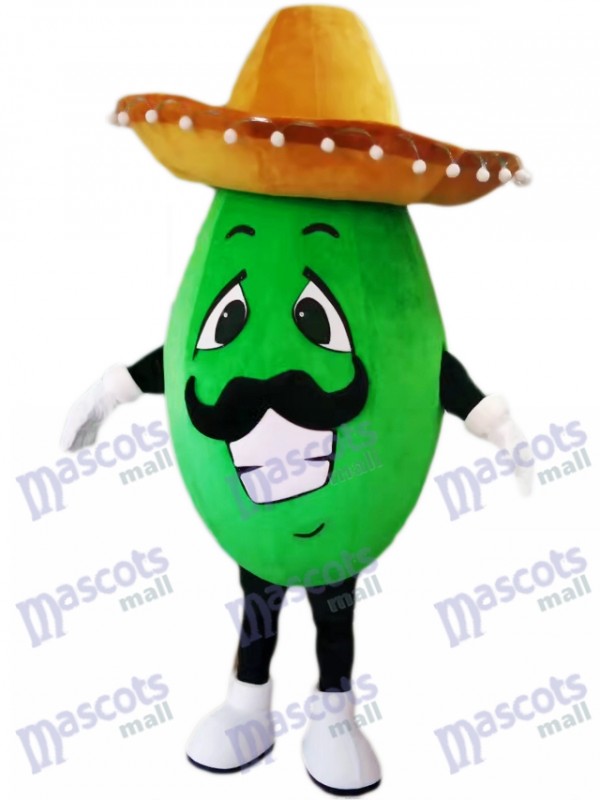 Mexikanisches Avocado Maskottchen Kostüm mit einem großen Hut