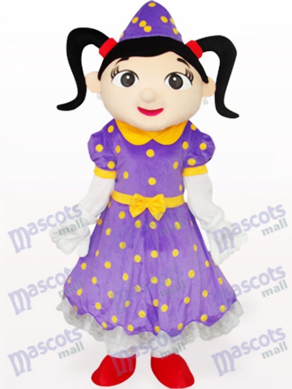 Mädchen im lila Kleid Cartoon Adult Maskottchen Kostüm