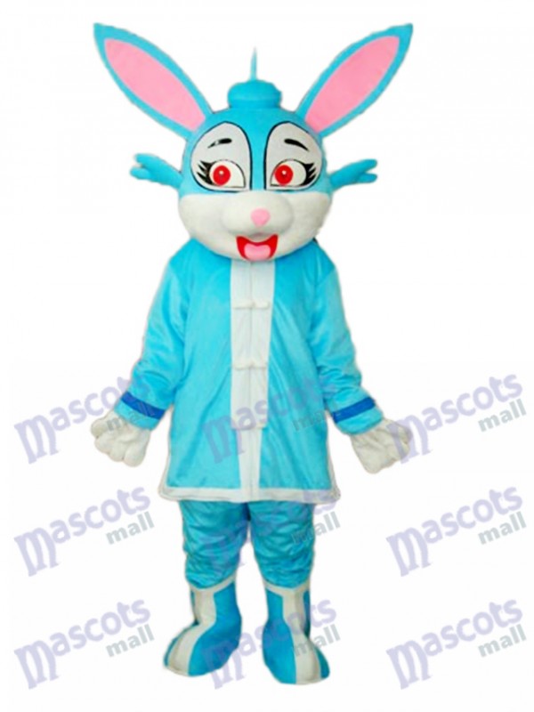 Ostern blaues Kaninchen im gepolsterten Mantel Maskottchen Erwachsenes Kostüm Tier